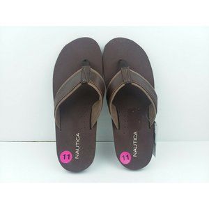 Nautica Brown Leather Clifford 3 Flip Flops Thong Sport Sandal Size 11 NWT